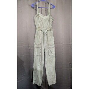 Free People Go West Denim Jumpsuit Overalls Cutouts Back Army Sage Green  XS